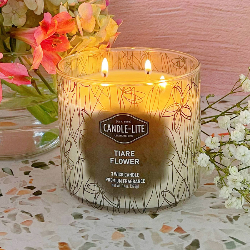 Geurkaars natuurlijke met 3 lonten bloemen - Tiare Flower Candle-lite