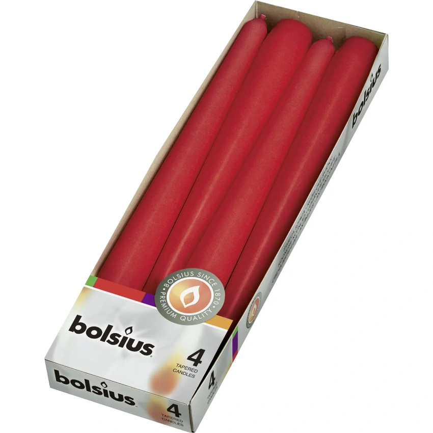 Bolsius Dinner Candle świeca szpica tradycyjna do świeczników 245/24 mm 4 szt - Czerwony